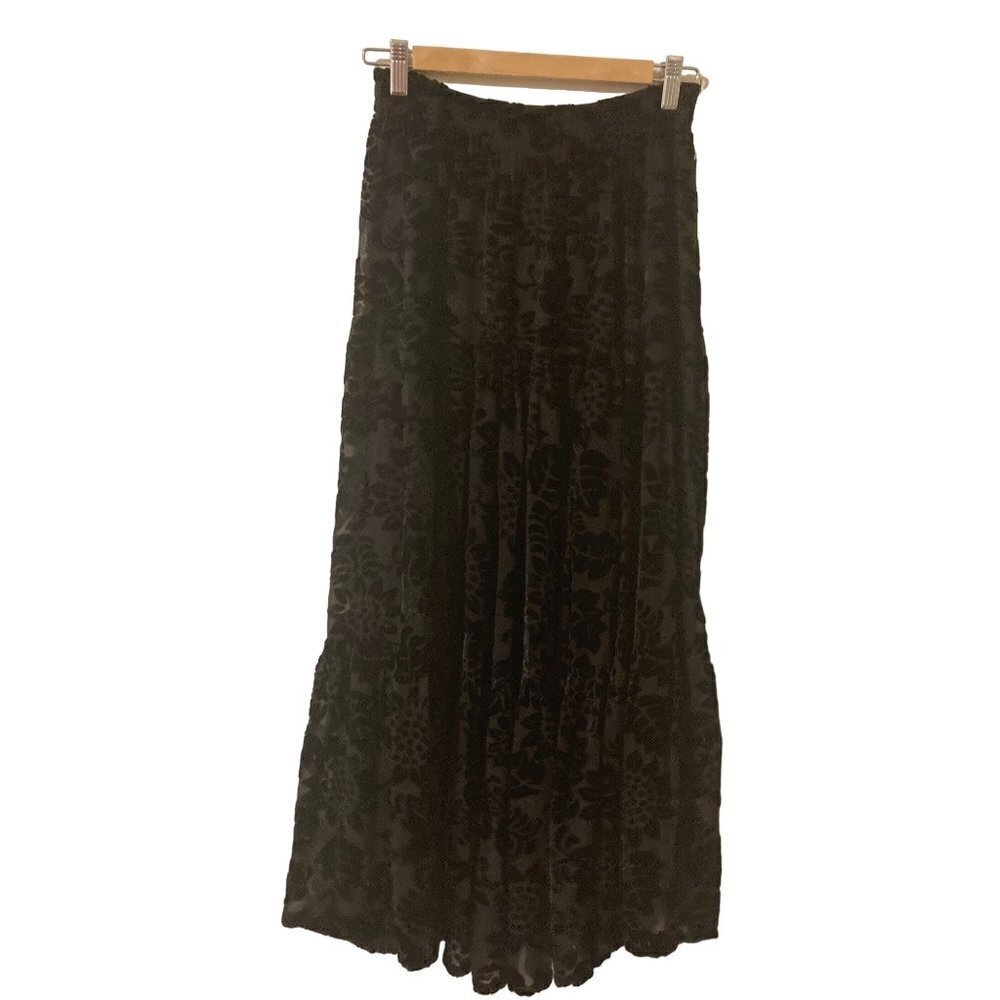 Martin McCrea Designer Black Burnout Velvet Skirt Elastic Waist Tiered Size Med